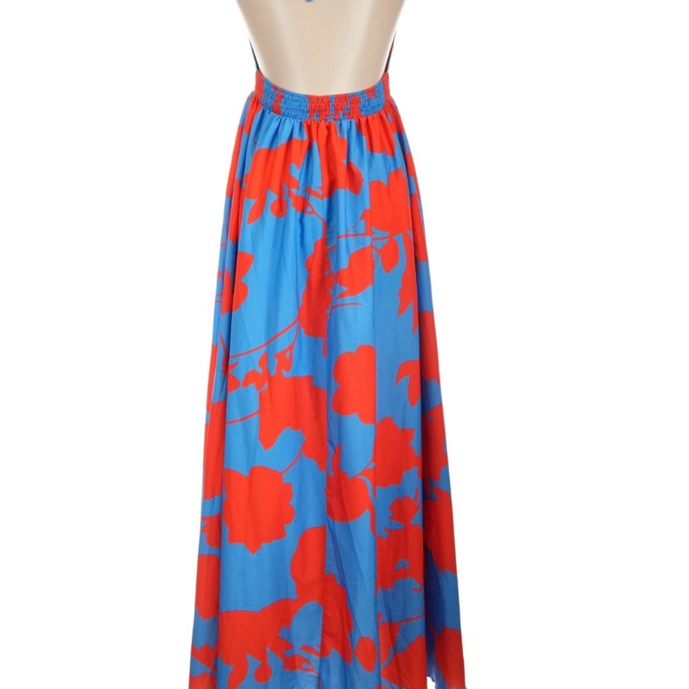 Blue & Red Printed Halter Maxi Dress~ size medium - Picture 6 of 6